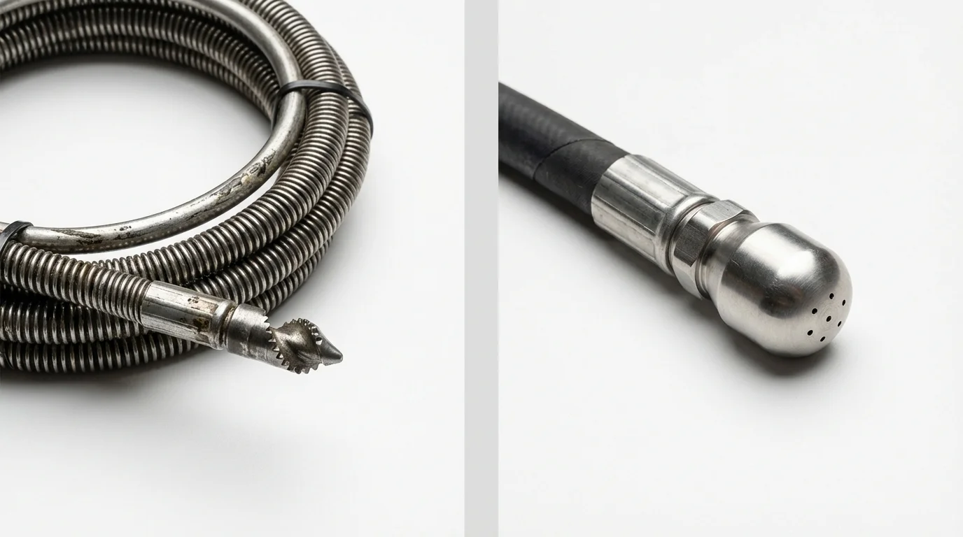 Drain snake cable and hydro jetting nozzle used for drain cleaning in Spring Green, WI