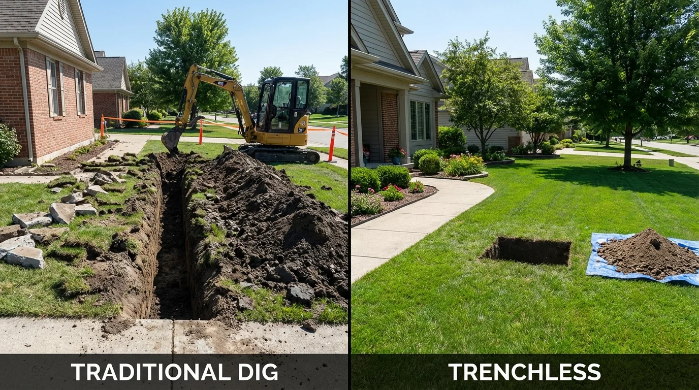 Trenchless sewer repair with minimal yard damage versus traditional excavation in Spring Green, WI